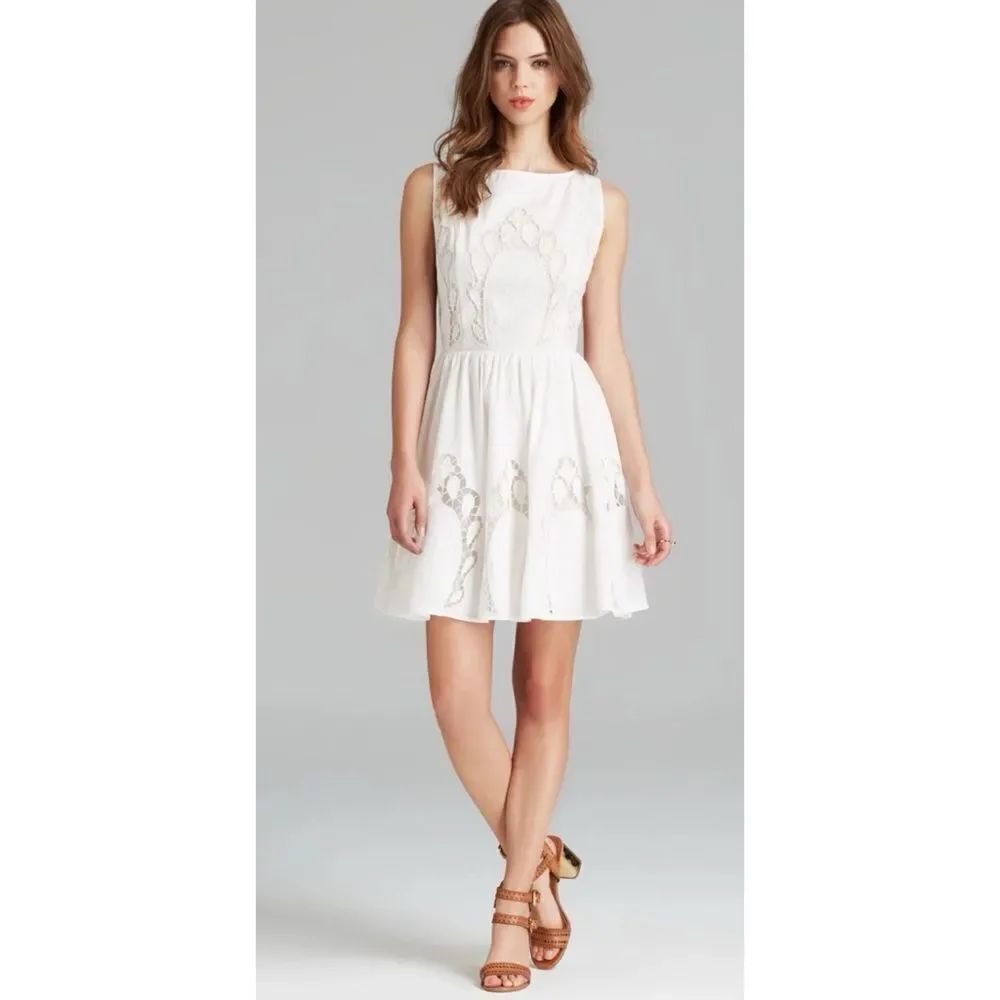 Alice + Olivia White Embroidered Cotton Party Dress Size 8